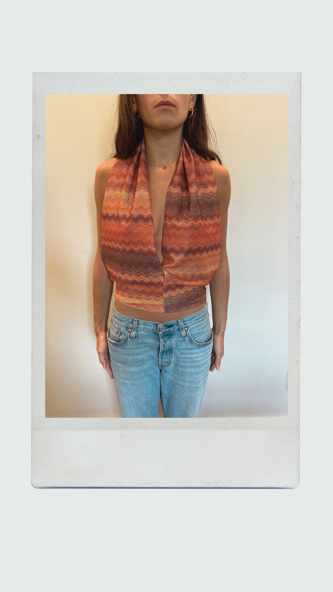 Golden Hour Chevron Plunge Halter Top