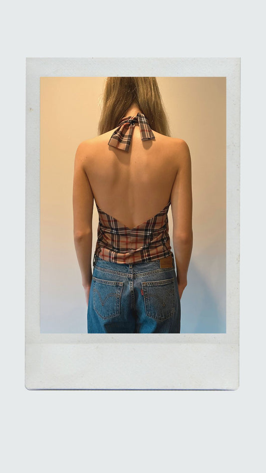 Dark Plaid High Neck Top